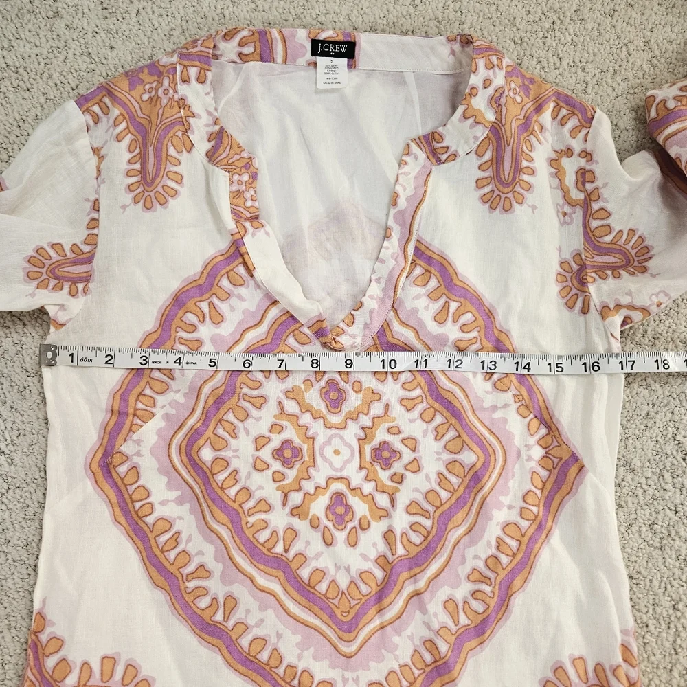 J Crew Dress Womens Linen Blend Shift Boho Colorful Resort Beach Vacation